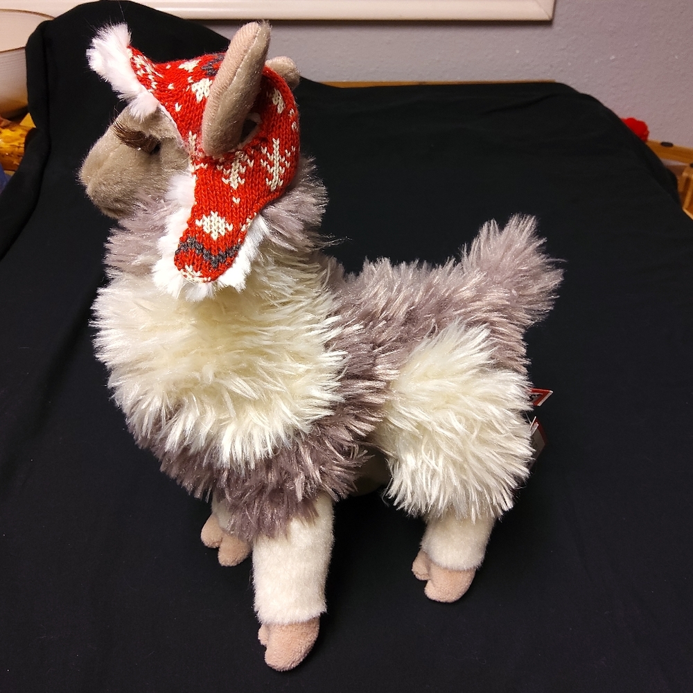 NWT Douglas Llama Alpaca Christmas Collectible Plush White Gray Red Hat 12"